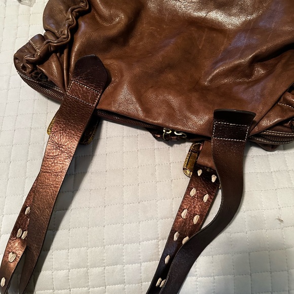 Cavakonti Brown Leather Boho Tote Bag with bronze leather accents - Picture 2 of 13